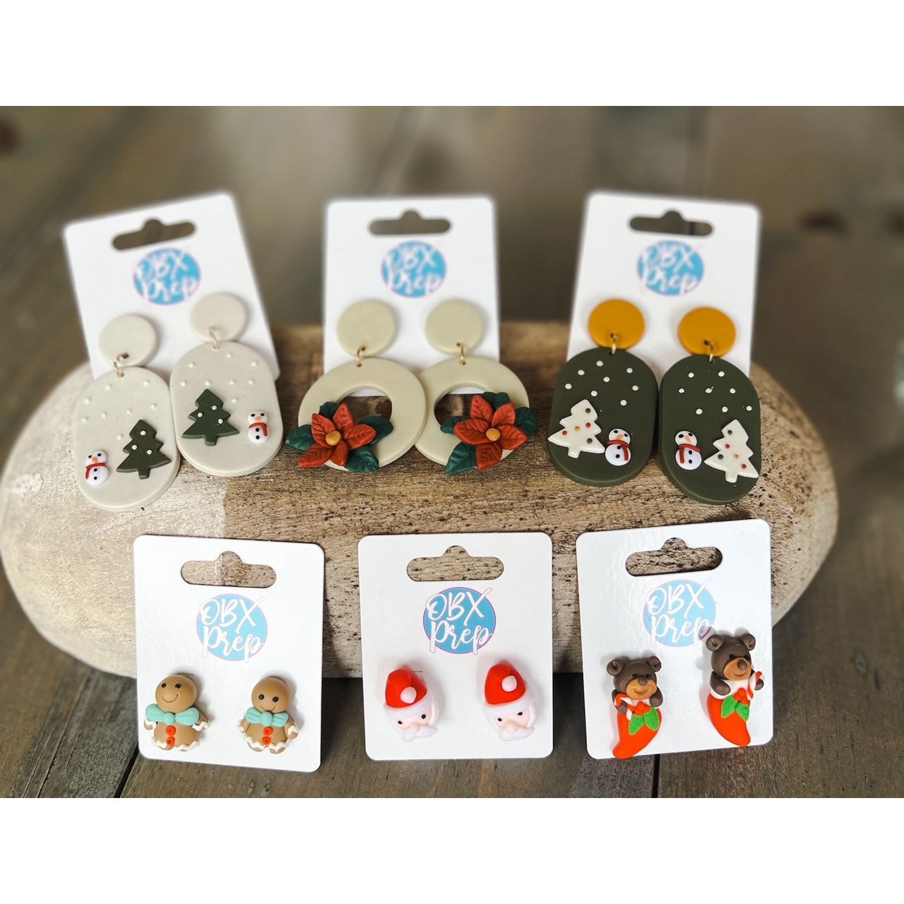 Teddy Bear in Stocking Polymer Clay Stud Earrings - OBX Prep