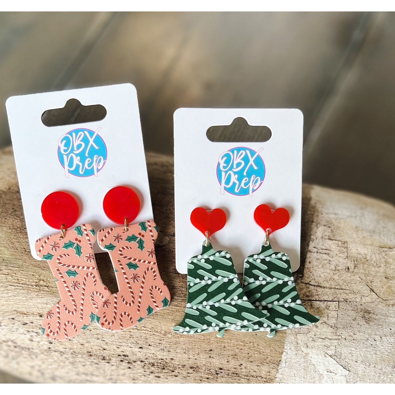 Christmas Stocking Acetate Drop Earrings - OBX Prep