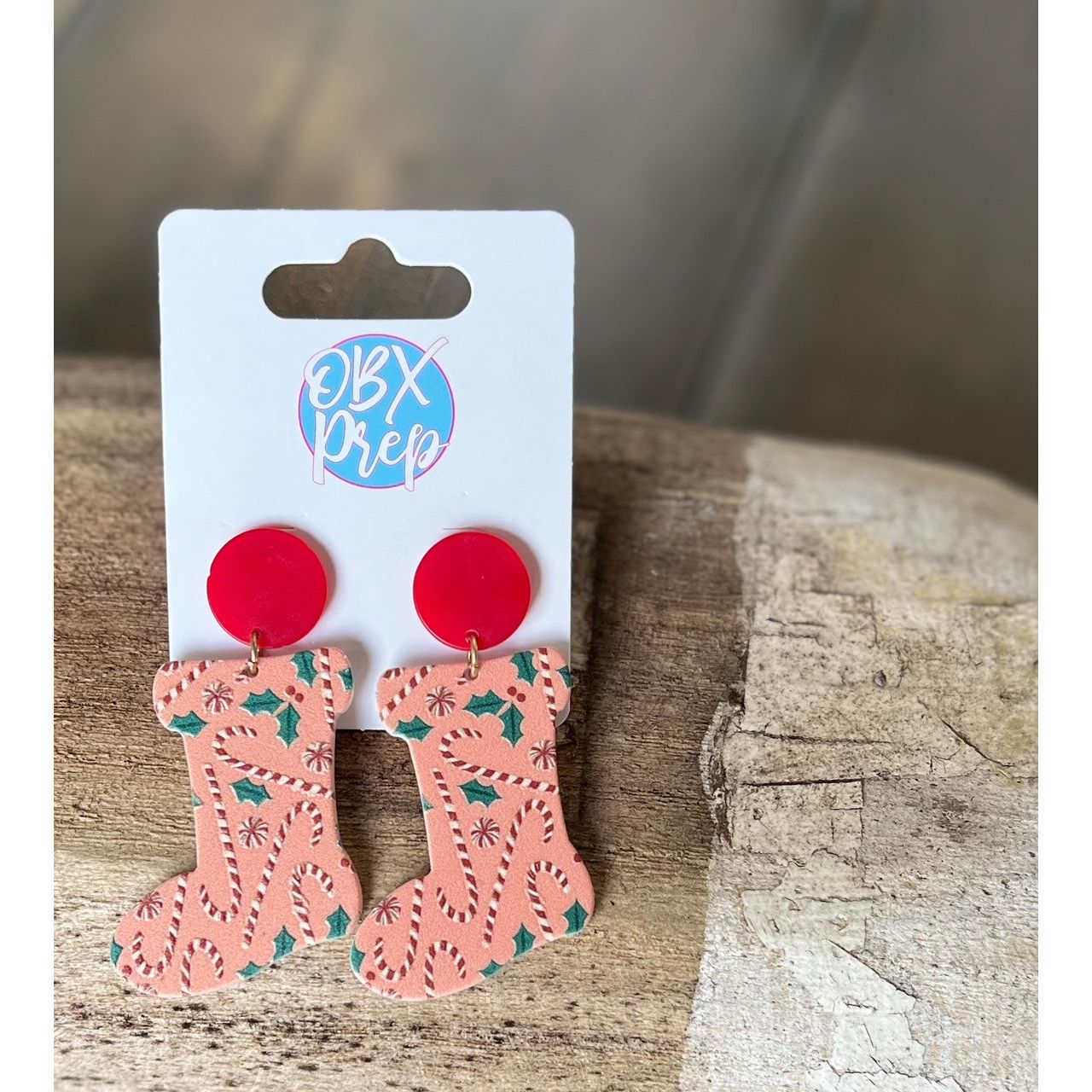 Christmas Stocking Acetate Drop Earrings - OBX Prep