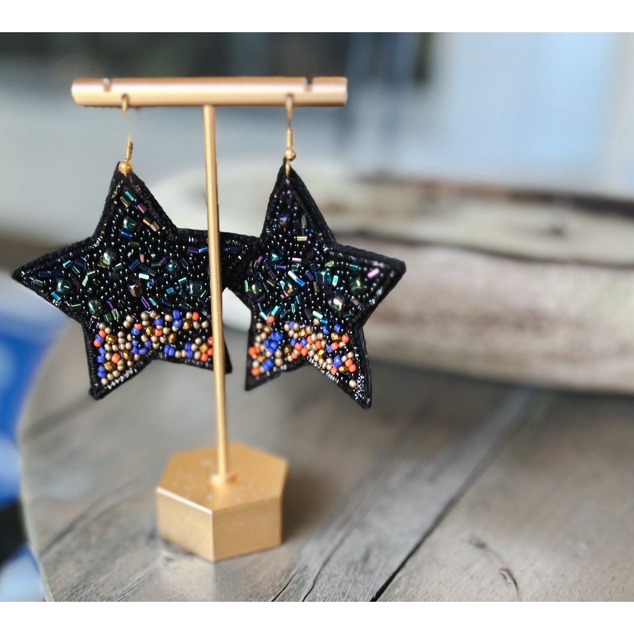 Halloween Star Seed Beaded Ombre Dangle Earrings - OBX Prep