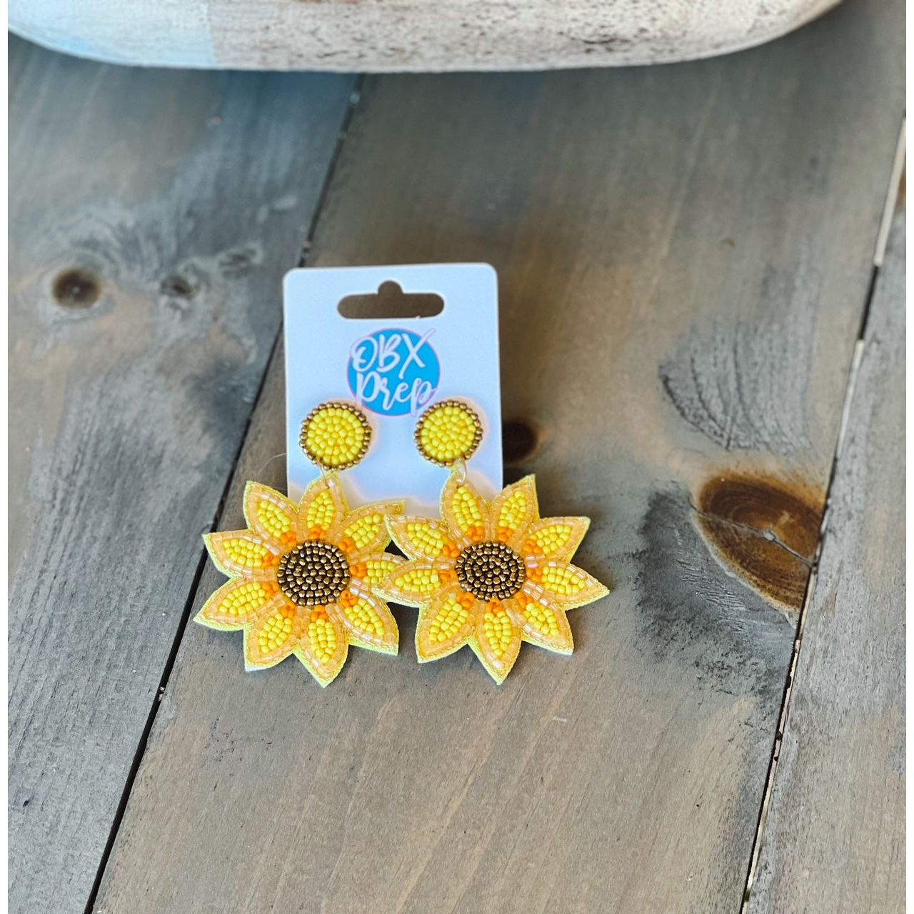 Sunflower Seed Beaded Dangle Earrings - OBX Prep