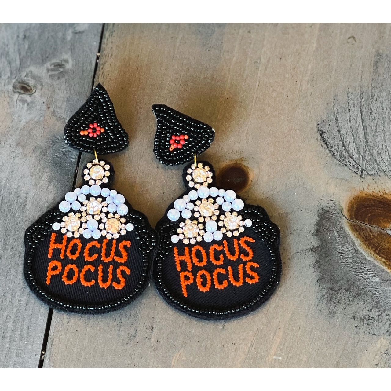 Hocus Pocus Cauldron Halloween Seed Bead Dangle Earrings - OBX Prep