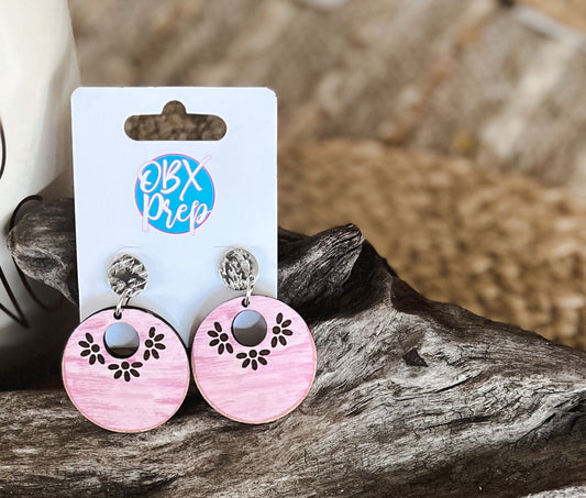 Valentine's Day and Beyond Hand Painted and Distressed Pink Hoop Wooden Earrings