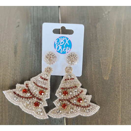 Glam White Christmas Tree Seed Beaded Earrings - OBX Prep