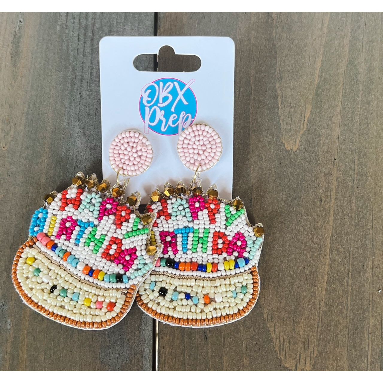 Birthday Cake Seed Beaded Drop Earrings - OBX Prep