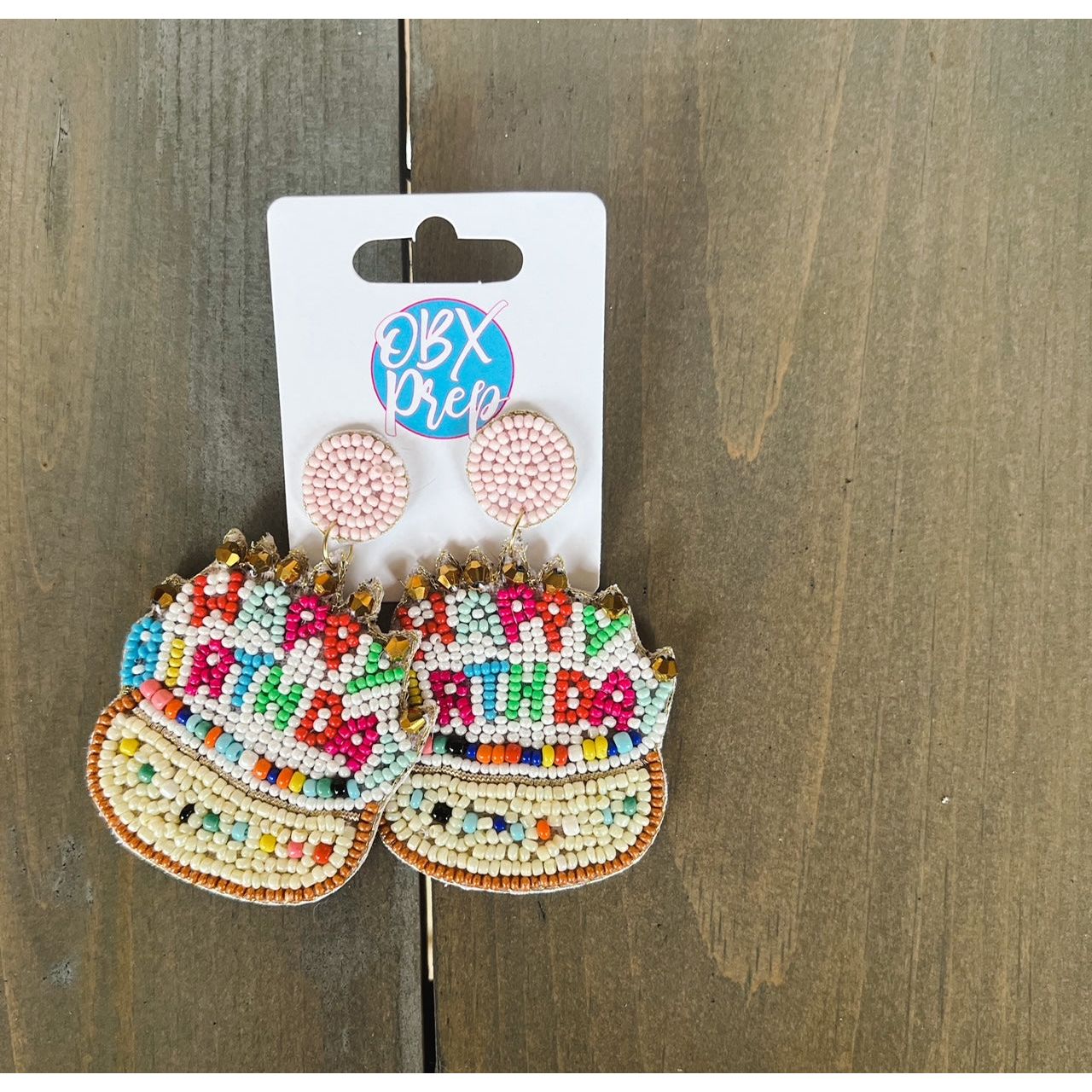 Birthday Cake Seed Beaded Drop Earrings - OBX Prep