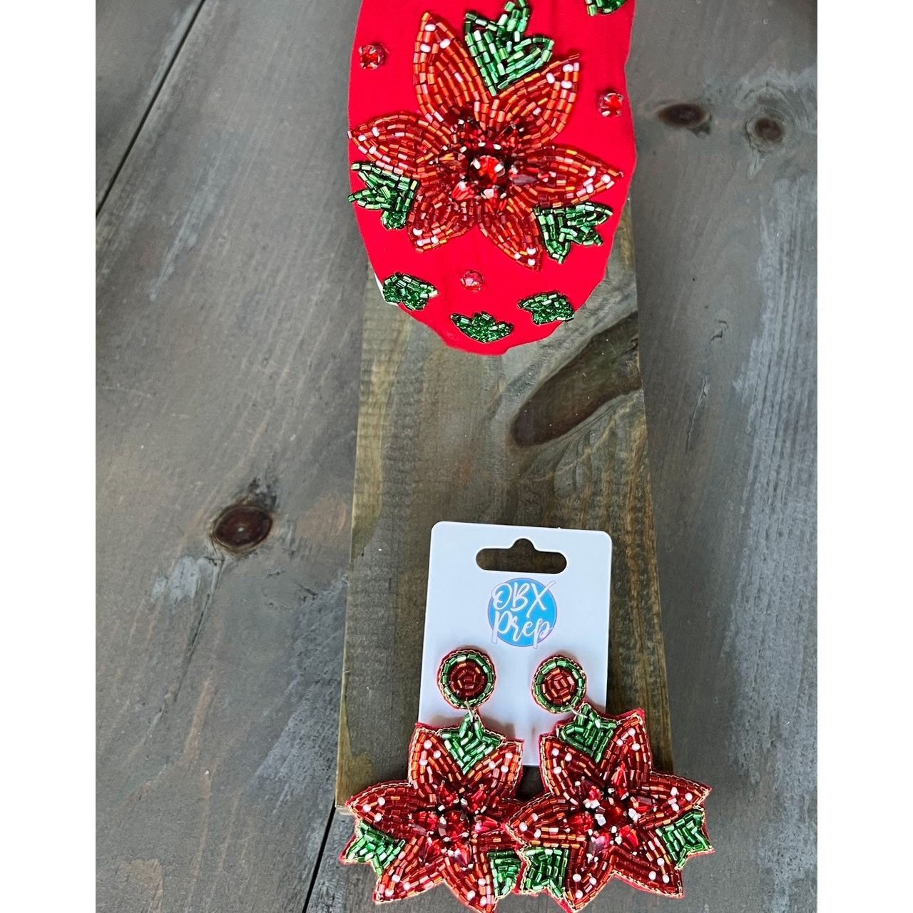 Christmas Glam Poinsettia Beaded Headband - OBX Prep Exclusive - OBX Prep