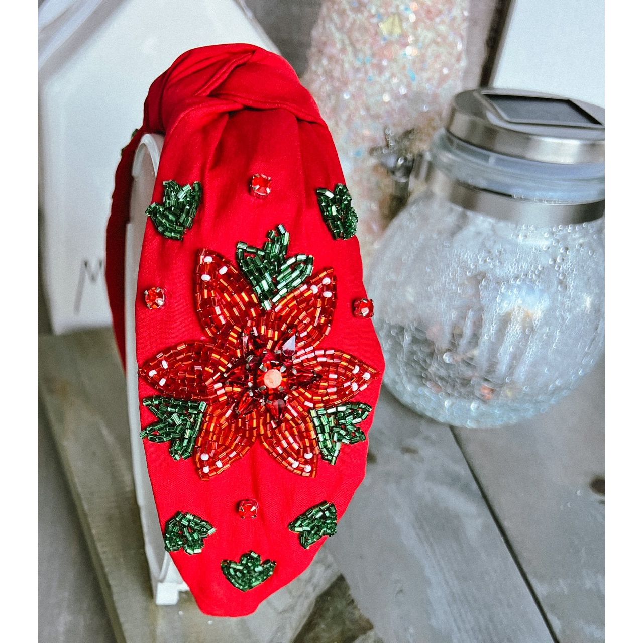 Christmas Glam Poinsettia Beaded Headband - OBX Prep Exclusive - OBX Prep