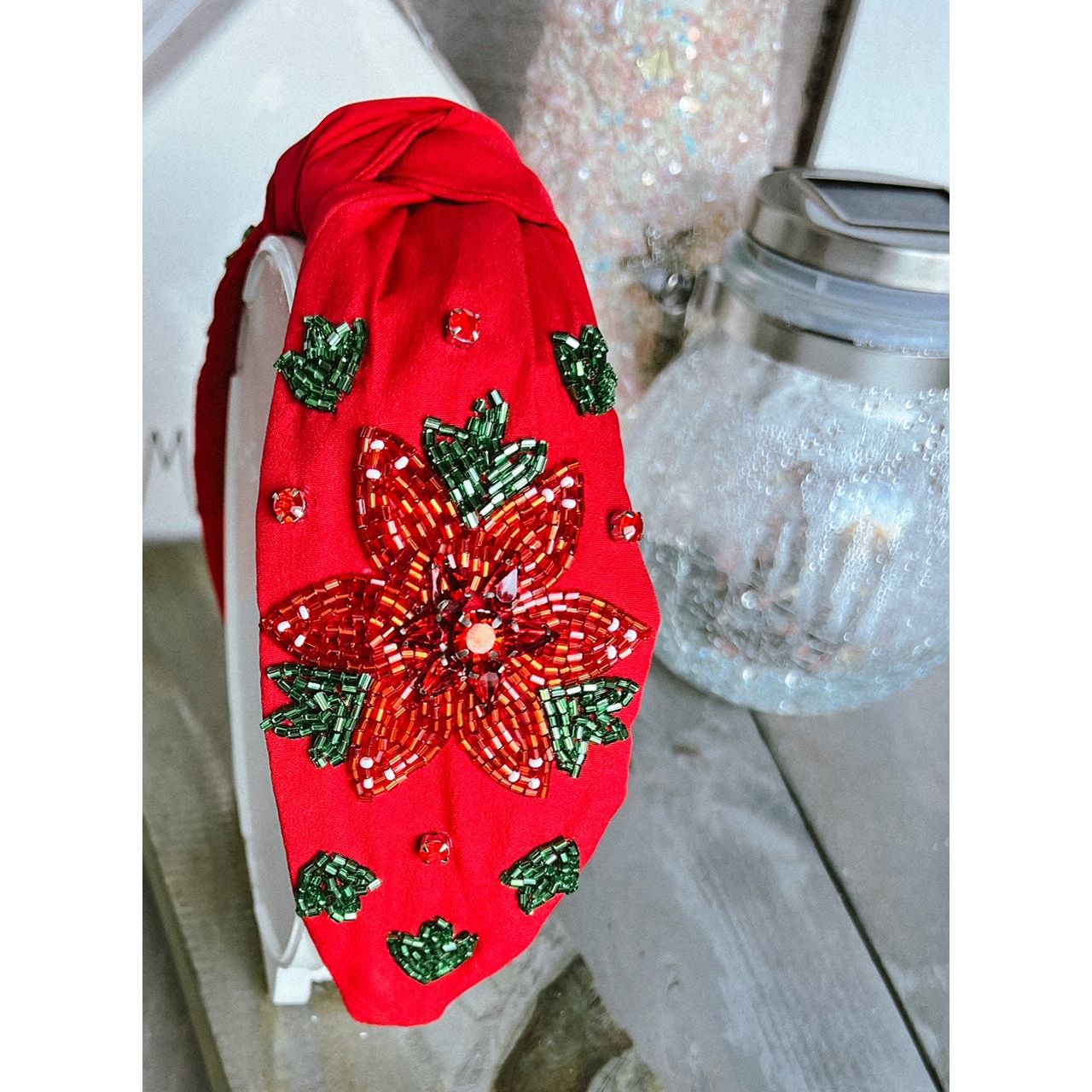 Christmas Glam Poinsettia Beaded Headband - OBX Prep Exclusive - OBX Prep