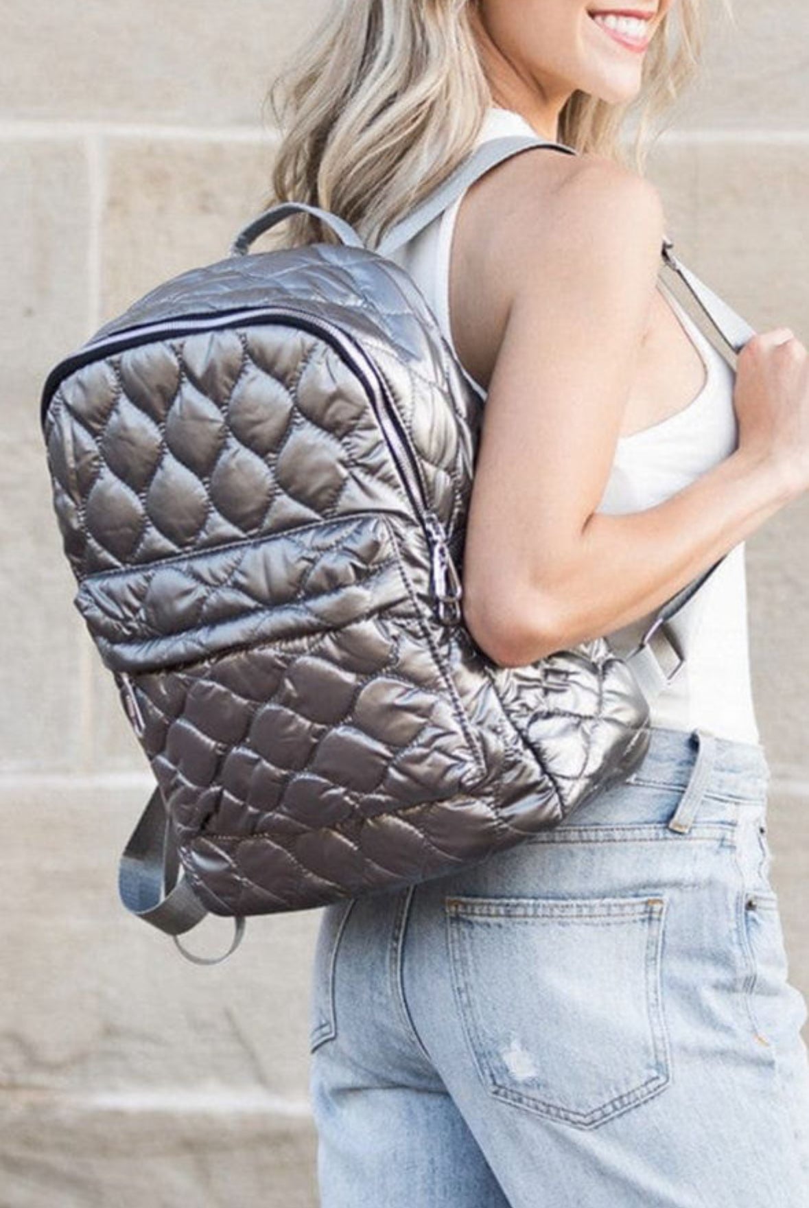 Black or Silver Quilted Bookbag RTS