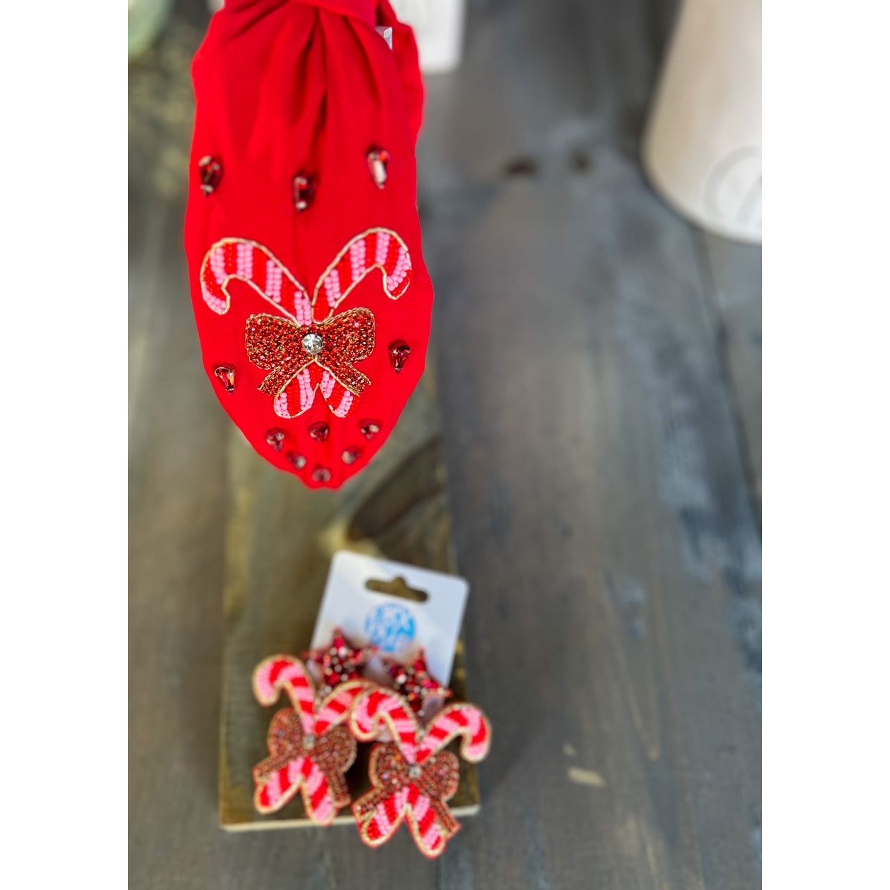 Candy Cane Christmas Seed Beaded Headband OBX Prep Exclusive S