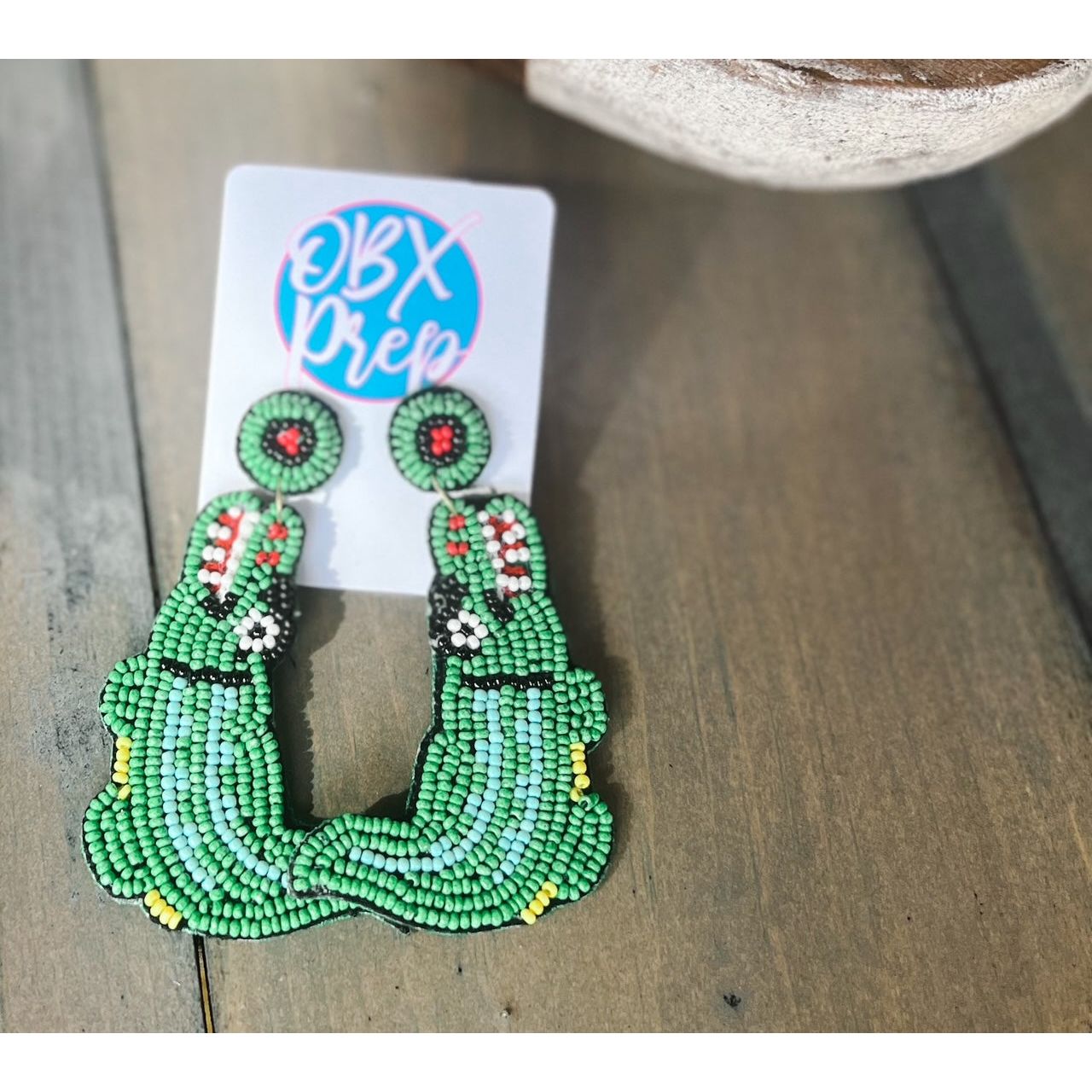 Gators Crocodile Seed Beaded Drop Earrings - OBX Prep