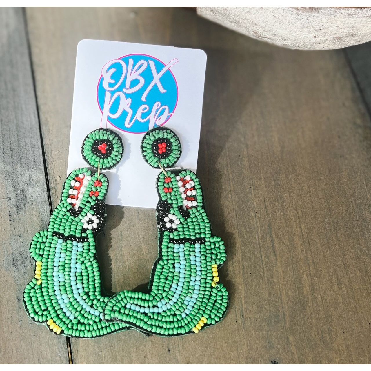 Gators Crocodile Seed Beaded Drop Earrings - OBX Prep