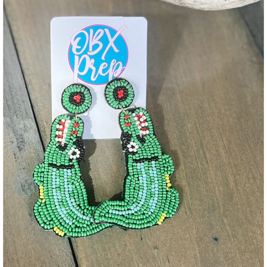 Gators Crocodile Seed Beaded Drop Earrings - OBX Prep