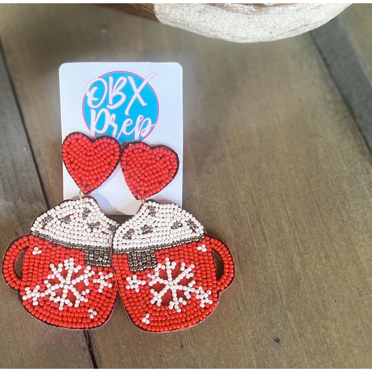 Christmas Hot Chocolate Mug Seed Beaded Earrings - OBX Prep