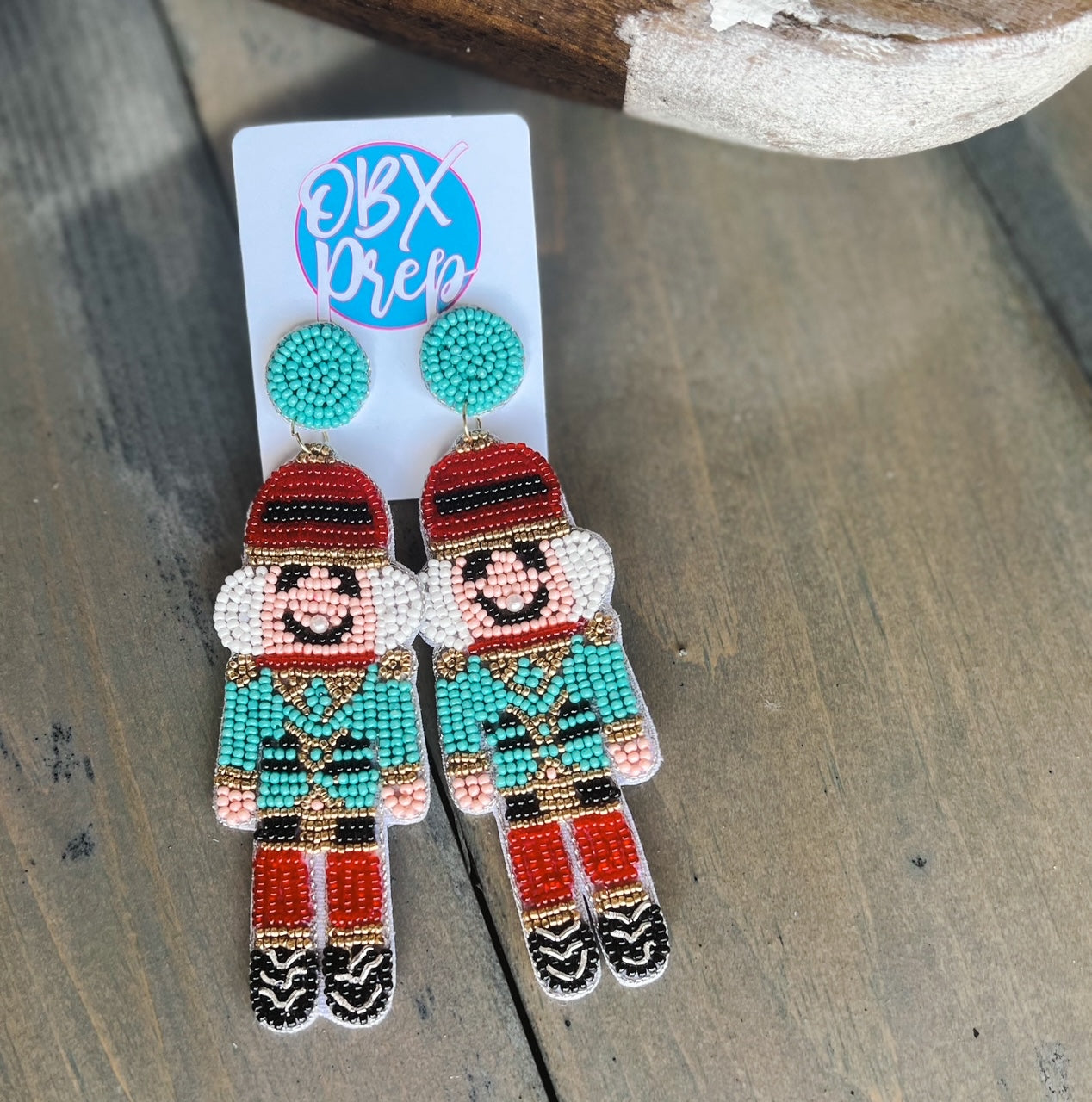 Turquoise Nutcracker Beaded Dangle Earrings- Restocking - OBX Prep