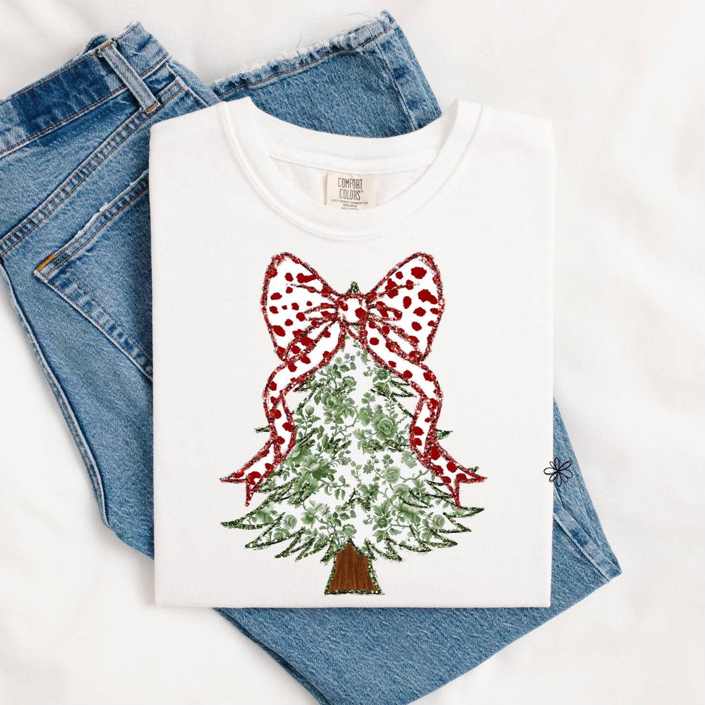 Green Floral Christmas Tree TEE.