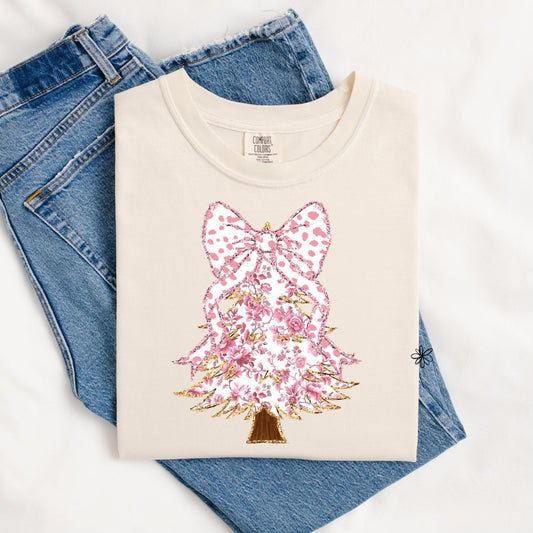 Pink Floral Christmas Tree TEE.