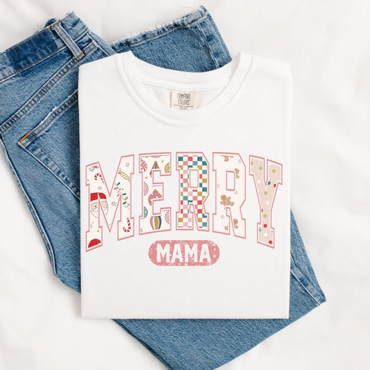 Christmas Patterned Merry Mama TEE.