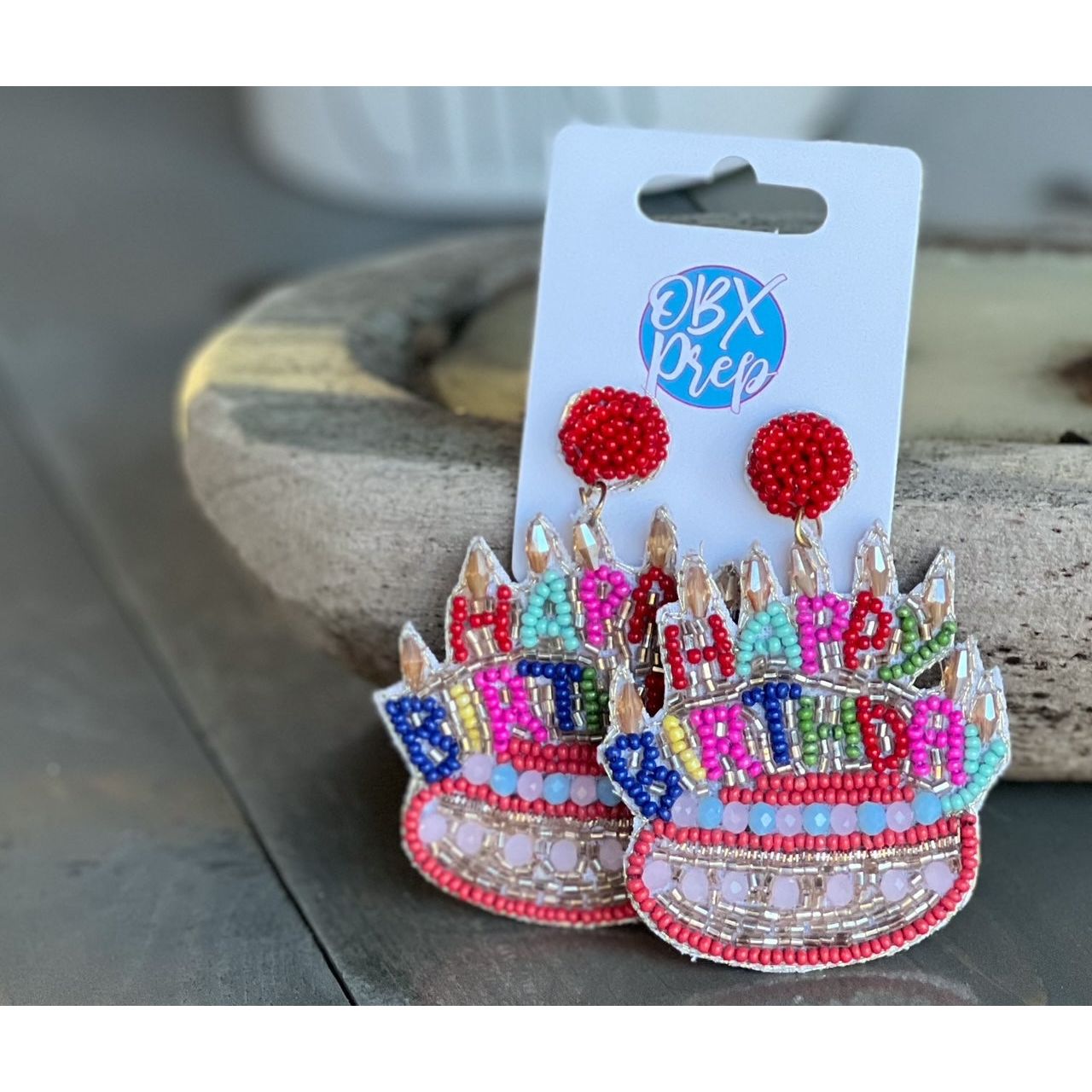 Birthday Cake Seed Beaded Drop Earrings - OBX Prep