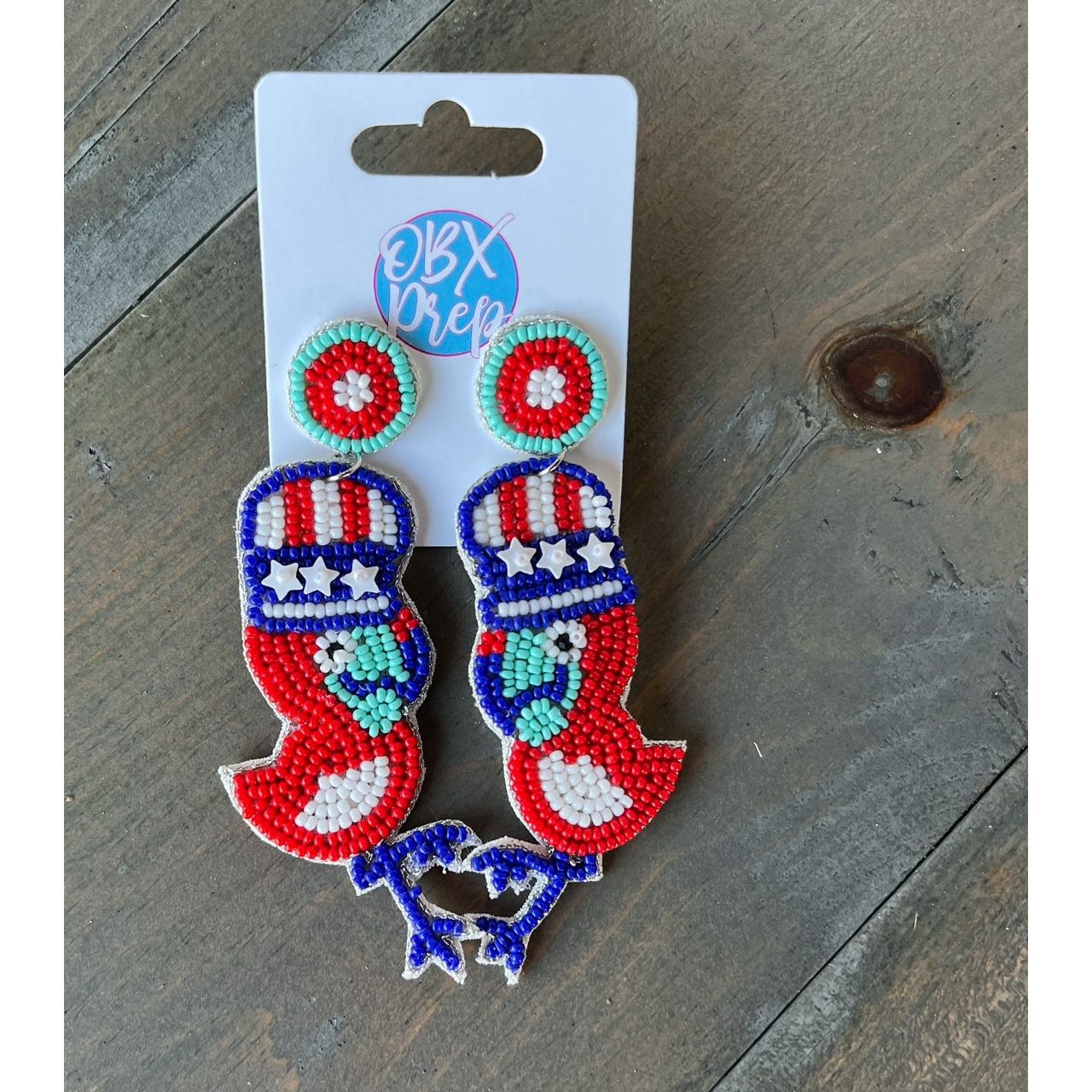 Patriotic Flamingos Seed Beaded Dangle Earrings - OBX Prep