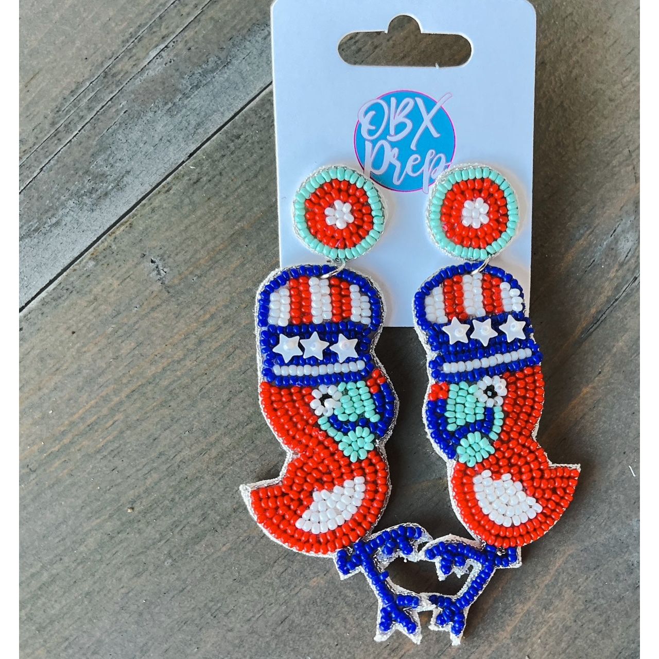 Patriotic Flamingos Seed Beaded Dangle Earrings - OBX Prep