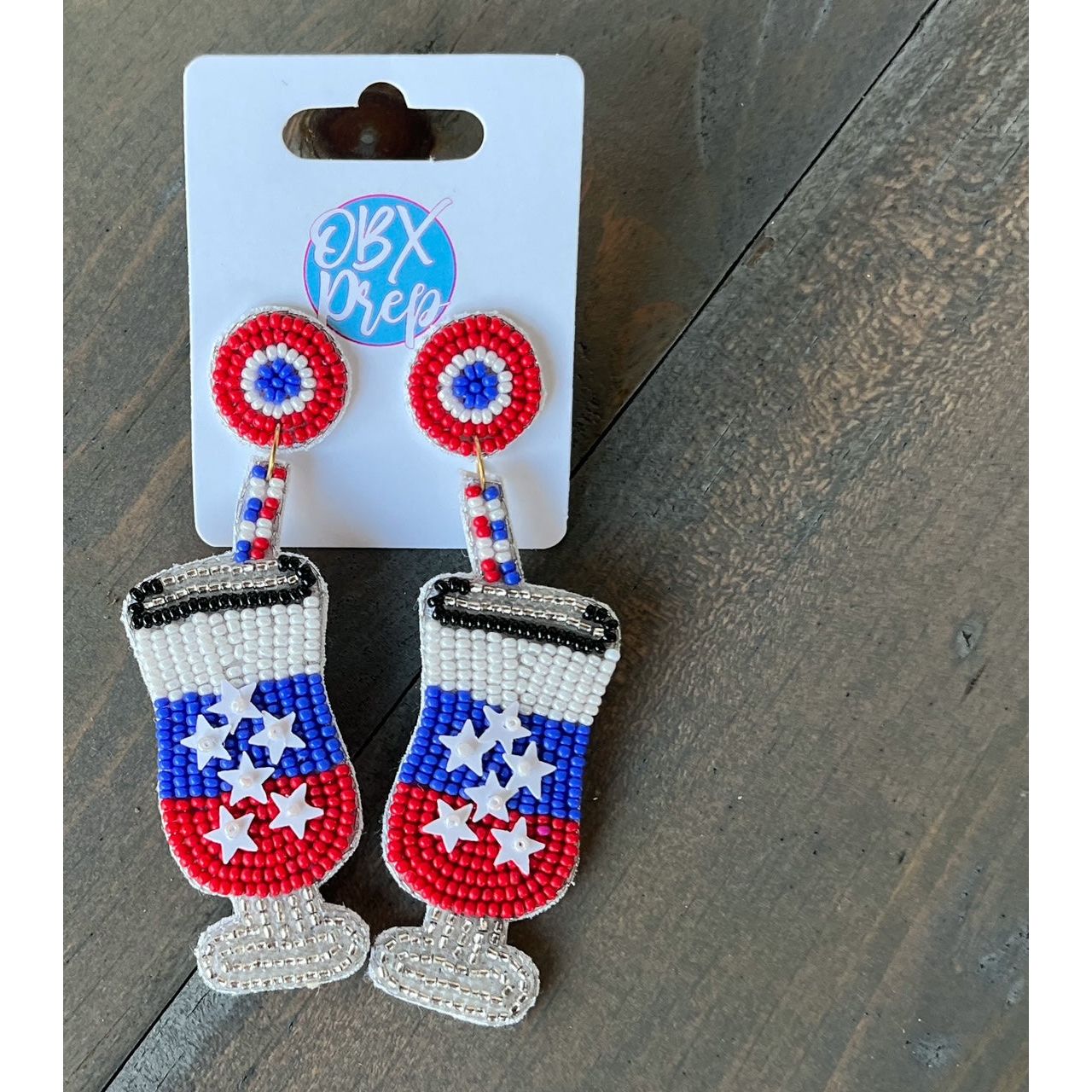 Patriotic Red White and Blue Cocktail Earrings - OBX Prep