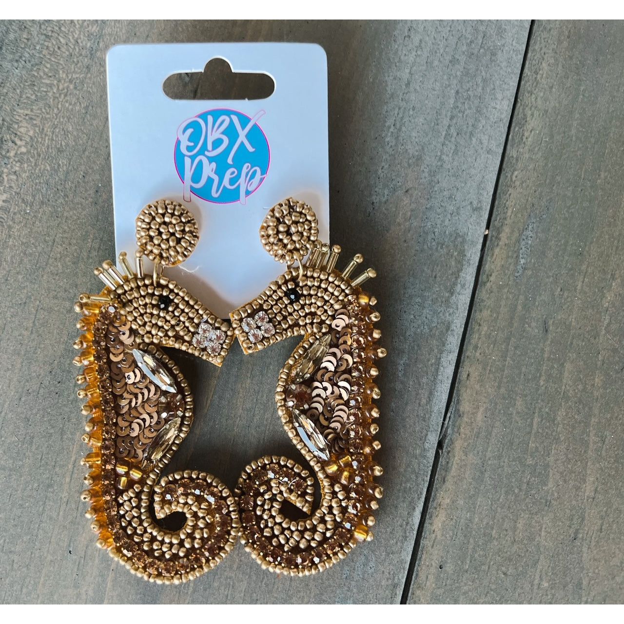 Gold Seahorse Seed Beaded Dangle Earrings - OBX Prep