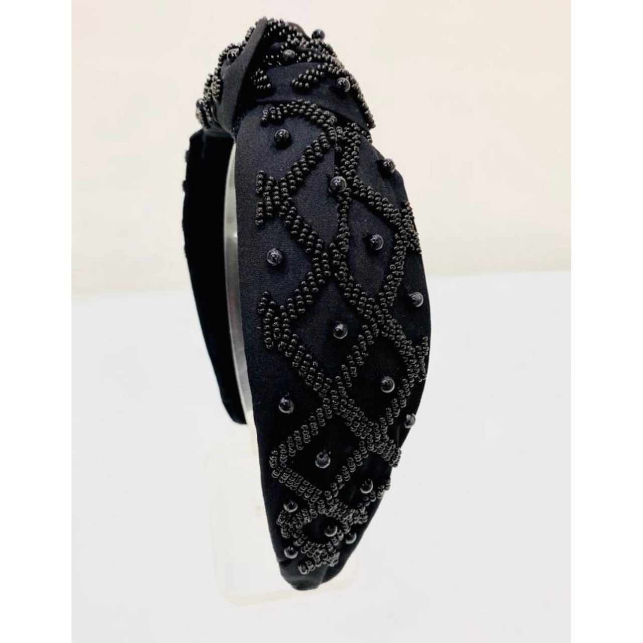 Monochrome Black Seed Bead Front Knot Headband-Restocking - OBX Prep