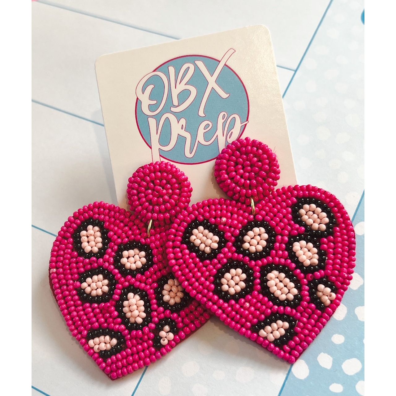 Heart Leopard Seed Beaded Drop Earrings - OBX Prep