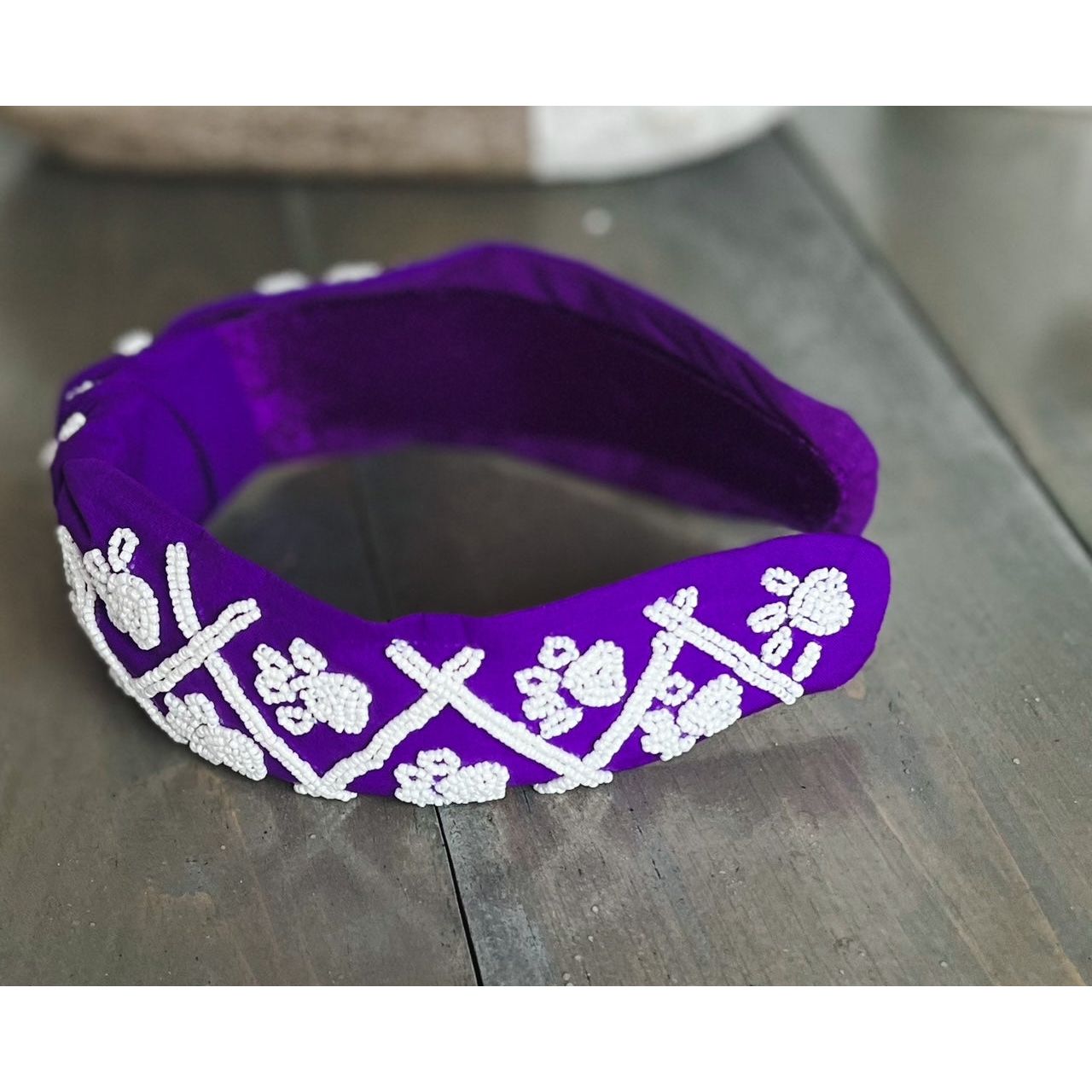 Paw Print Seed Beaded Team Spirit Top Knot Headband - OBX Prep