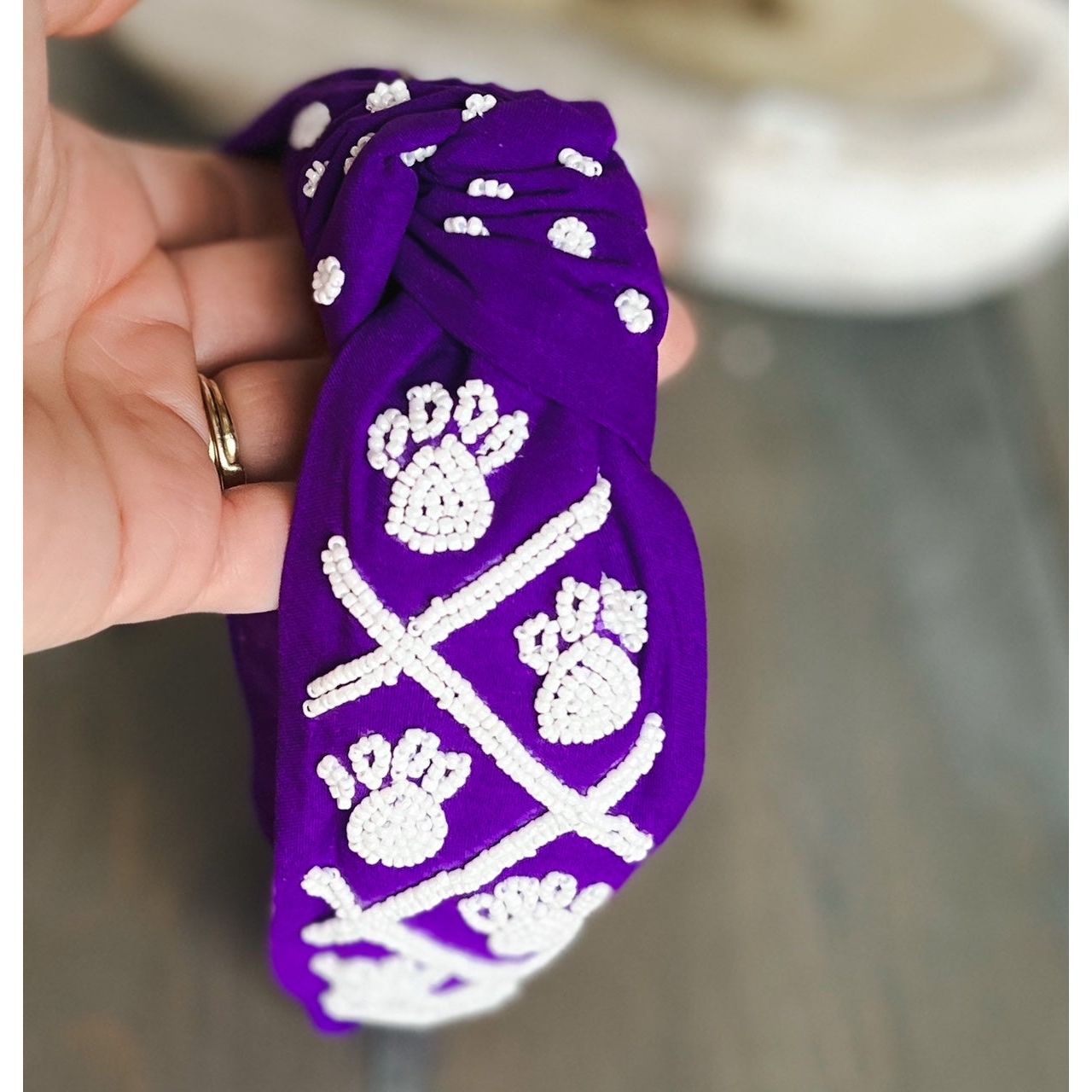 Paw Print Seed Beaded Team Spirit Top Knot Headband - OBX Prep