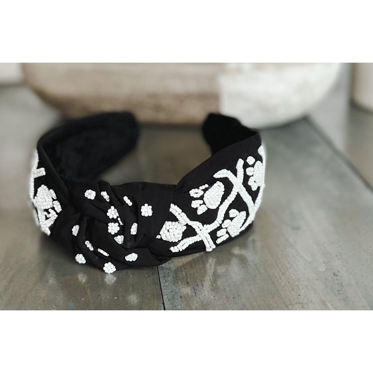 Paw Print Seed Beaded Team Spirit Top Knot Headband - OBX Prep