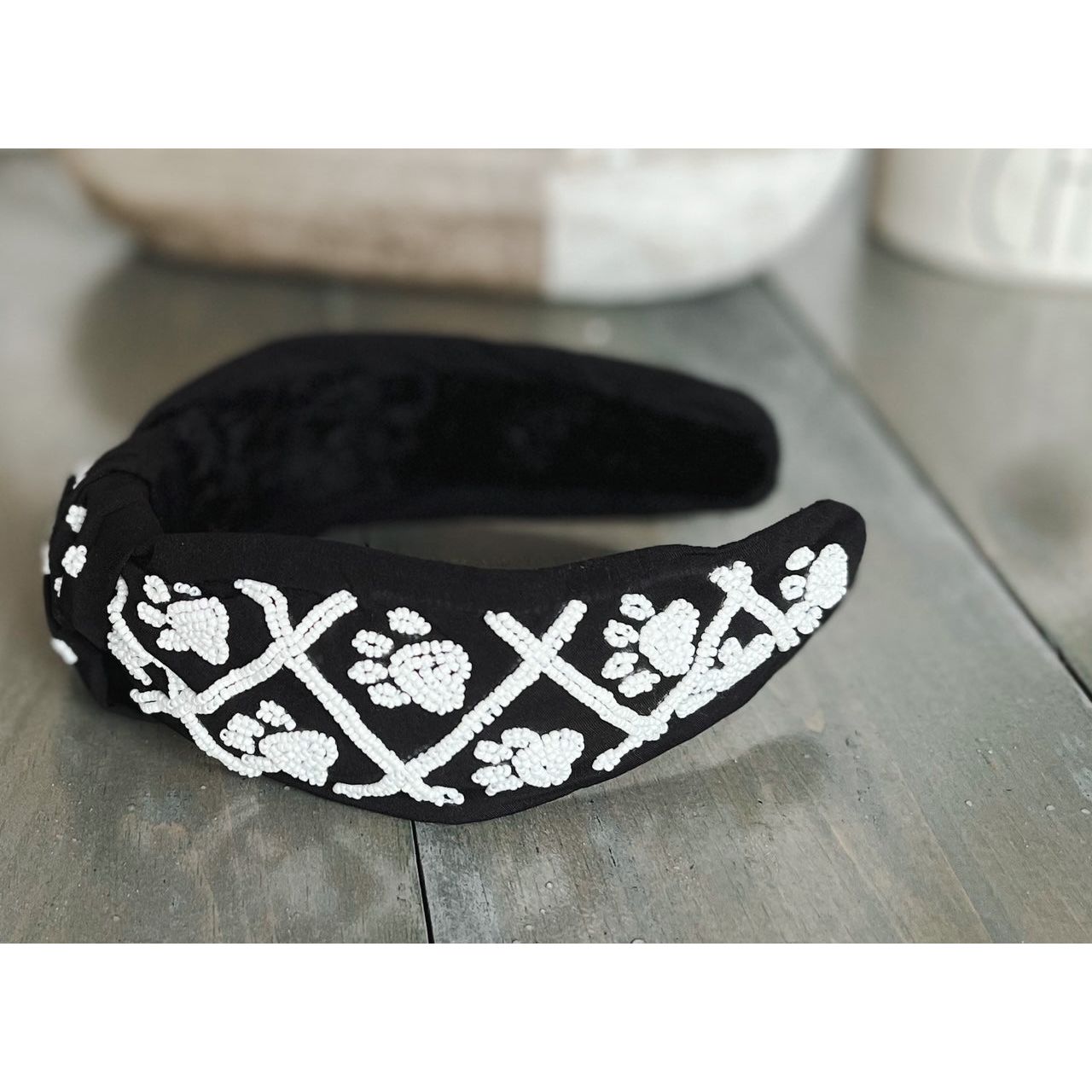 Paw Print Seed Beaded Team Spirit Top Knot Headband - OBX Prep