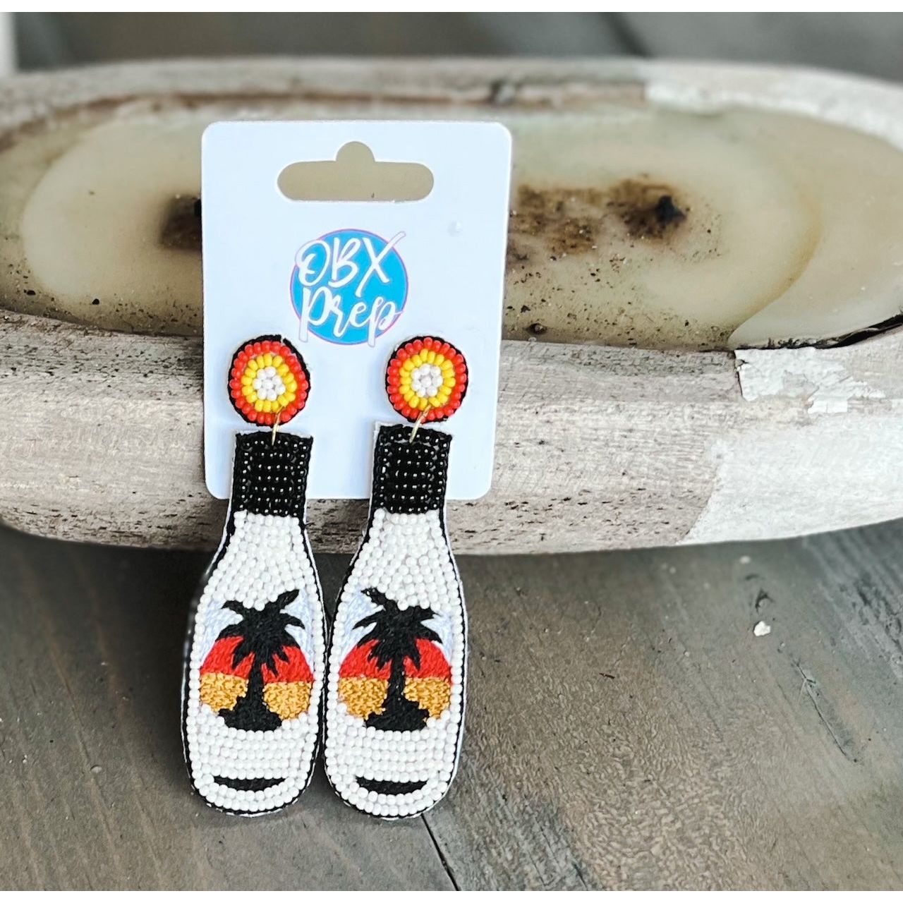 Malibu Rum Bottle Seed Beaded Drop Earrings - OBX Prep