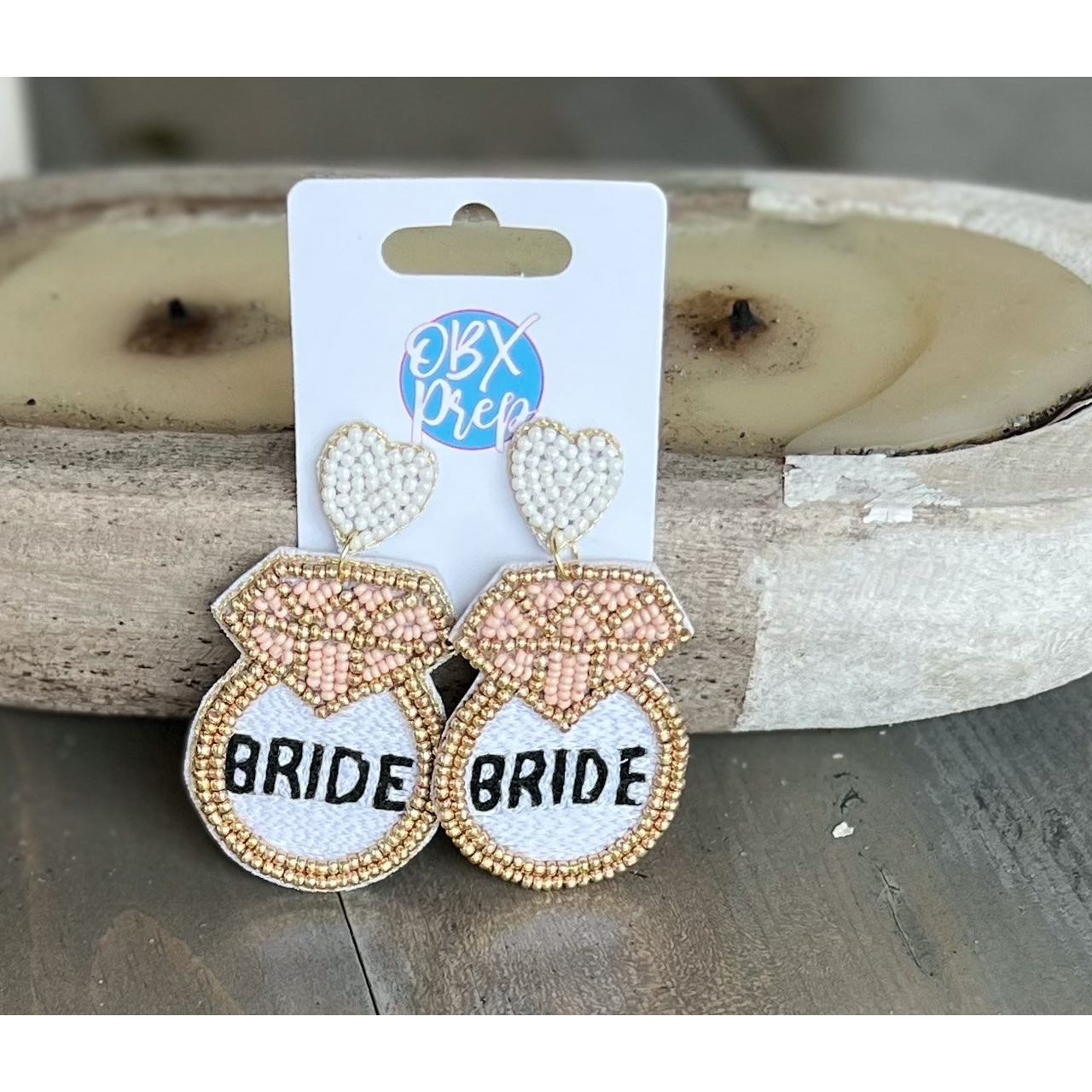 Bride Ring Handmade Seed Beaded Drop Earrings - OBX Prep