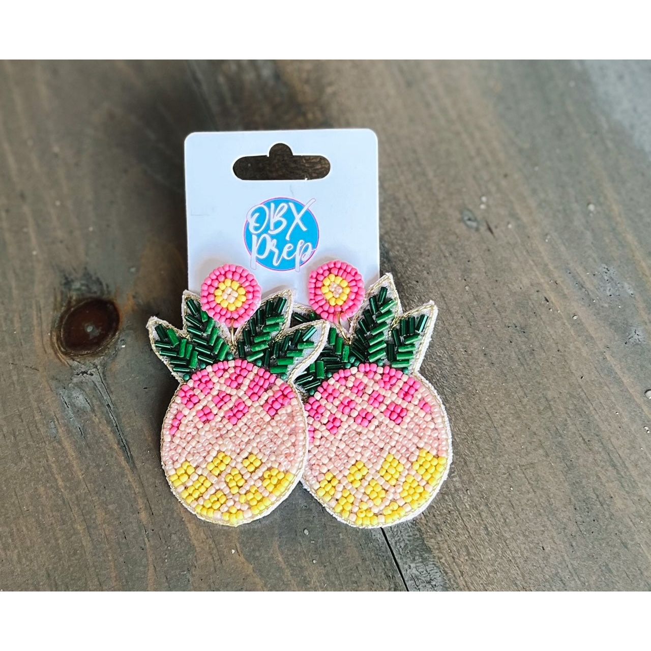 Bright Summer Pink Pineapple Seed Bead Dangle Earrings - OBX Prep