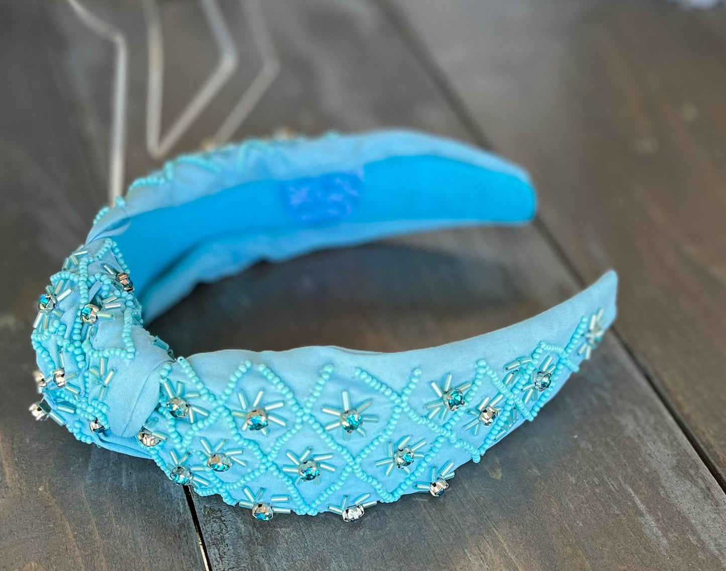 Ocean Blue Beaded Headband with Rhinestone Details S