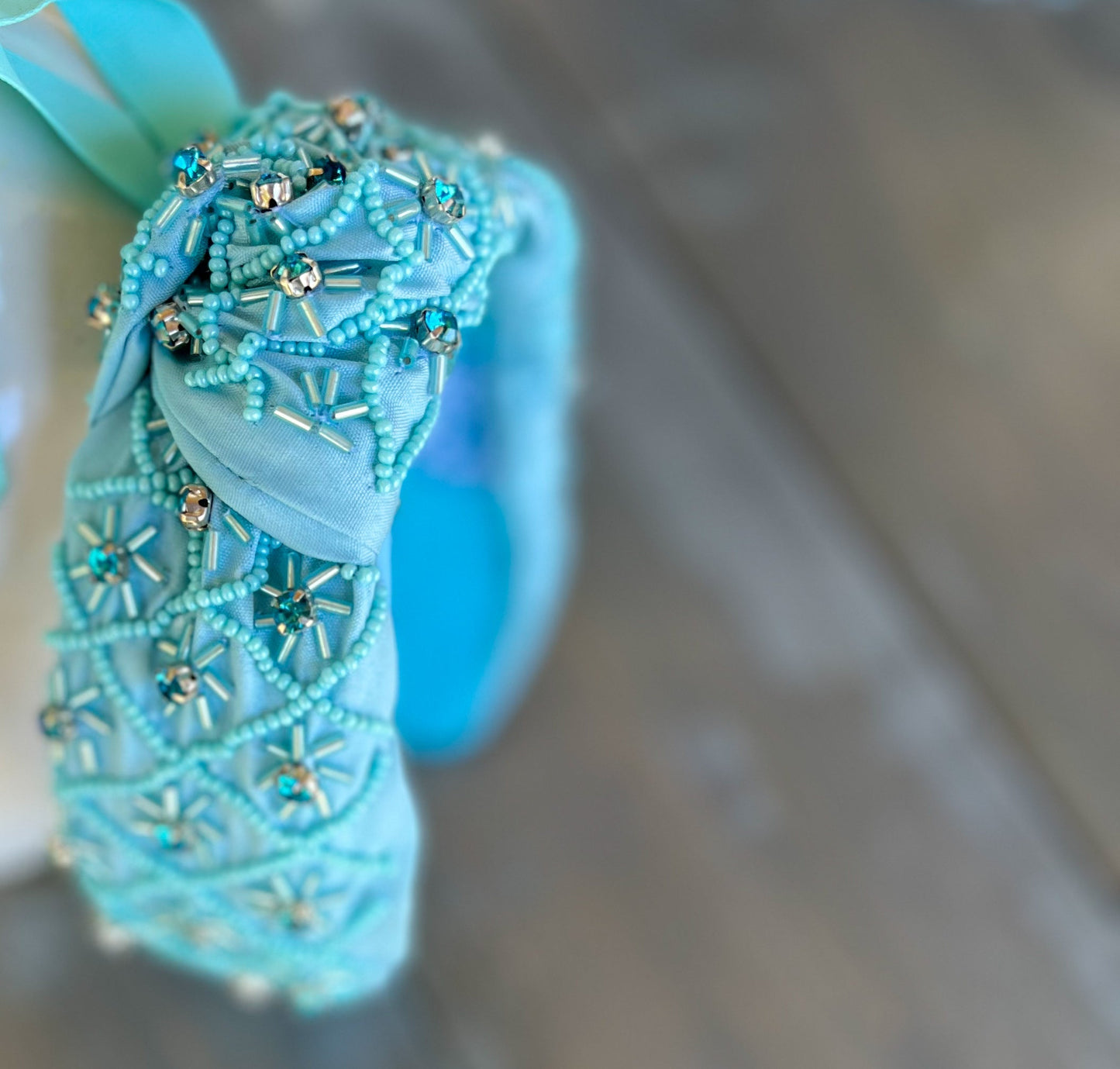 Ocean Blue Beaded Headband with Rhinestone Details S