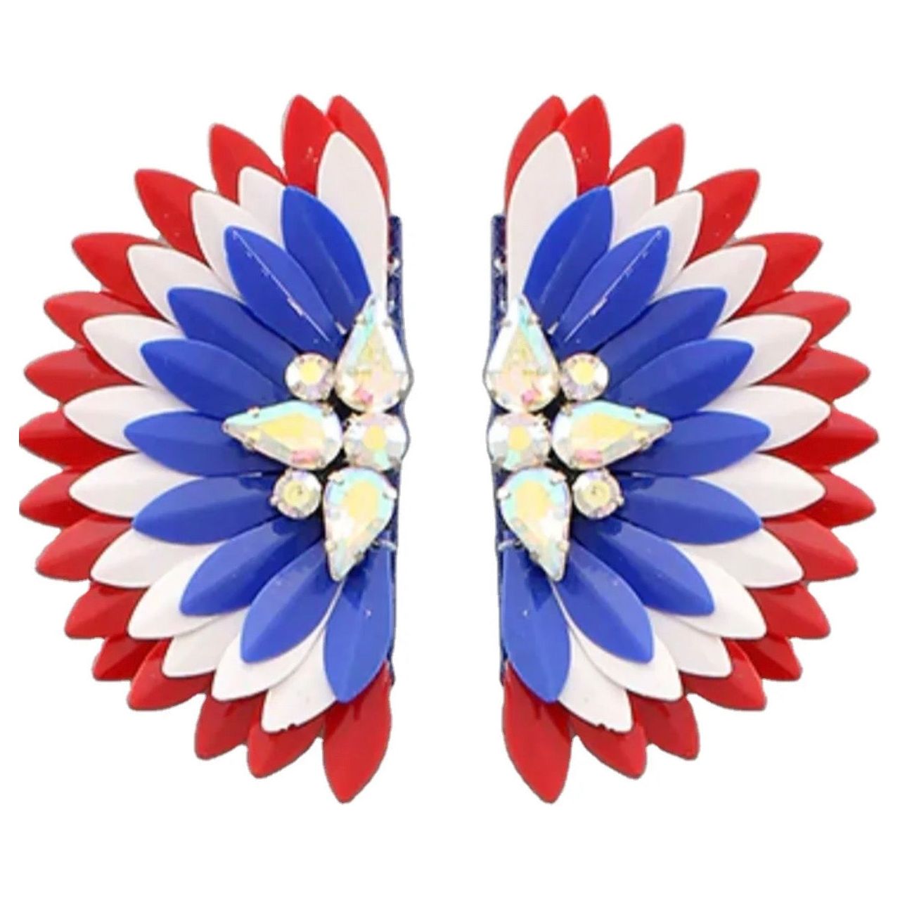 Patriotic Metal Tone Wings Stud Earrings with Rhinestones - OBX Prep