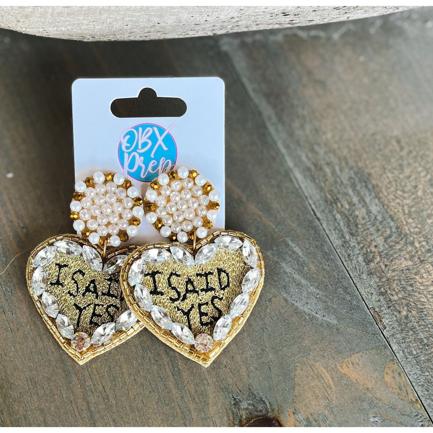 I Said Yes Gold Bride to Be Rhinestone Dangle Earrings - OBX Prep