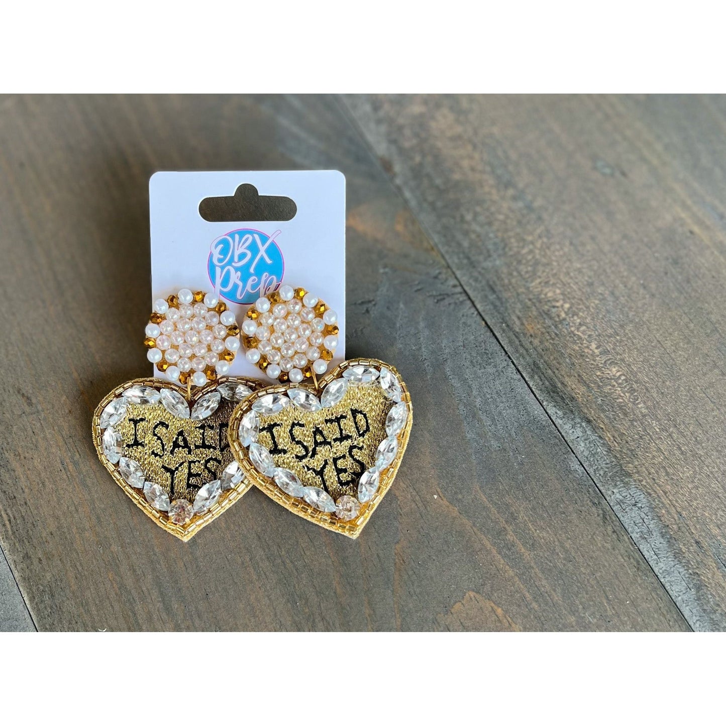 I Said Yes Gold Bride to Be Rhinestone Dangle Earrings - OBX Prep