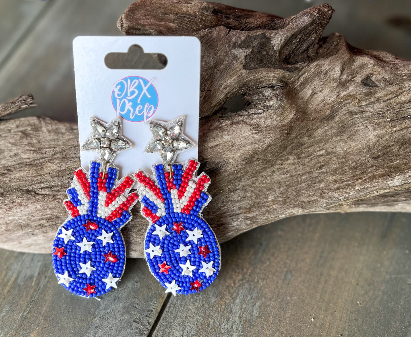 Patriotic Pineapple Seed Bead Dangle Earrings S