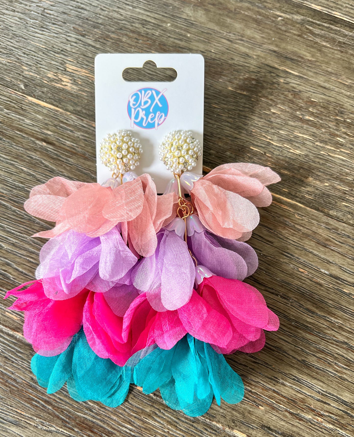 Floral Petal Statement Earrings with Faux Pearl Posts.