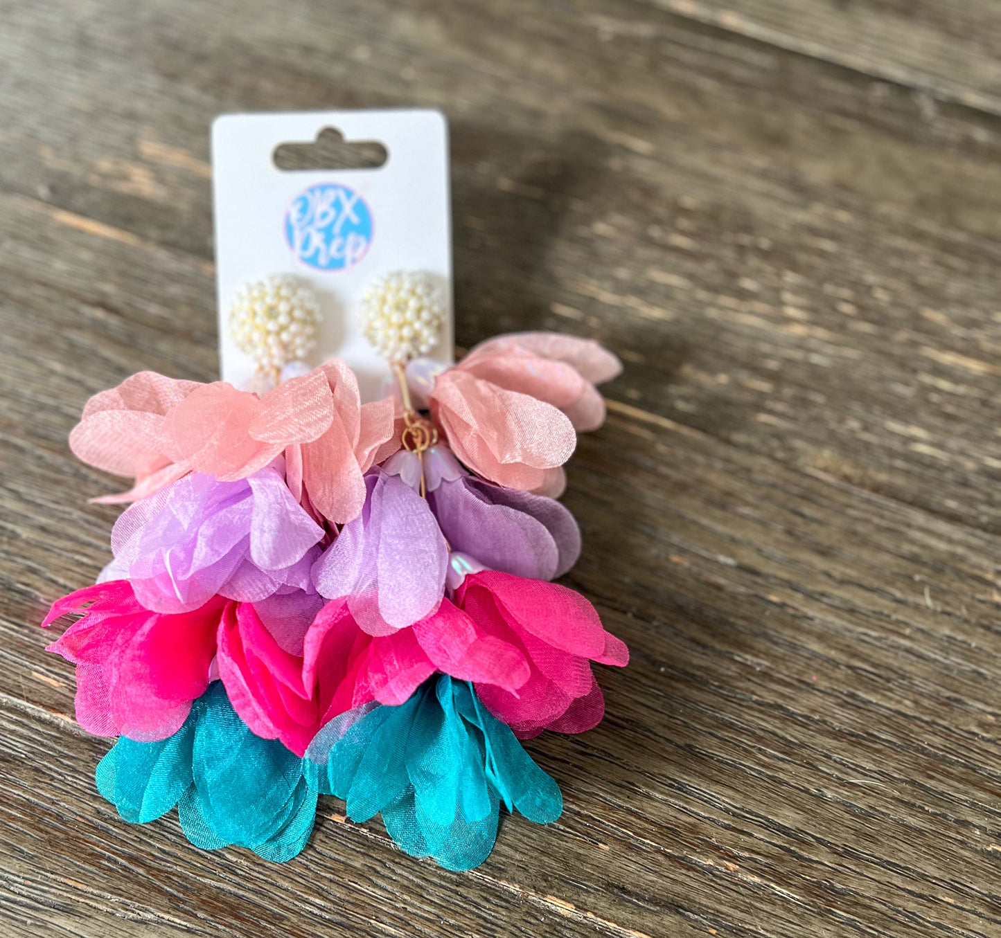 Floral Petal Statement Earrings with Faux Pearl Posts.