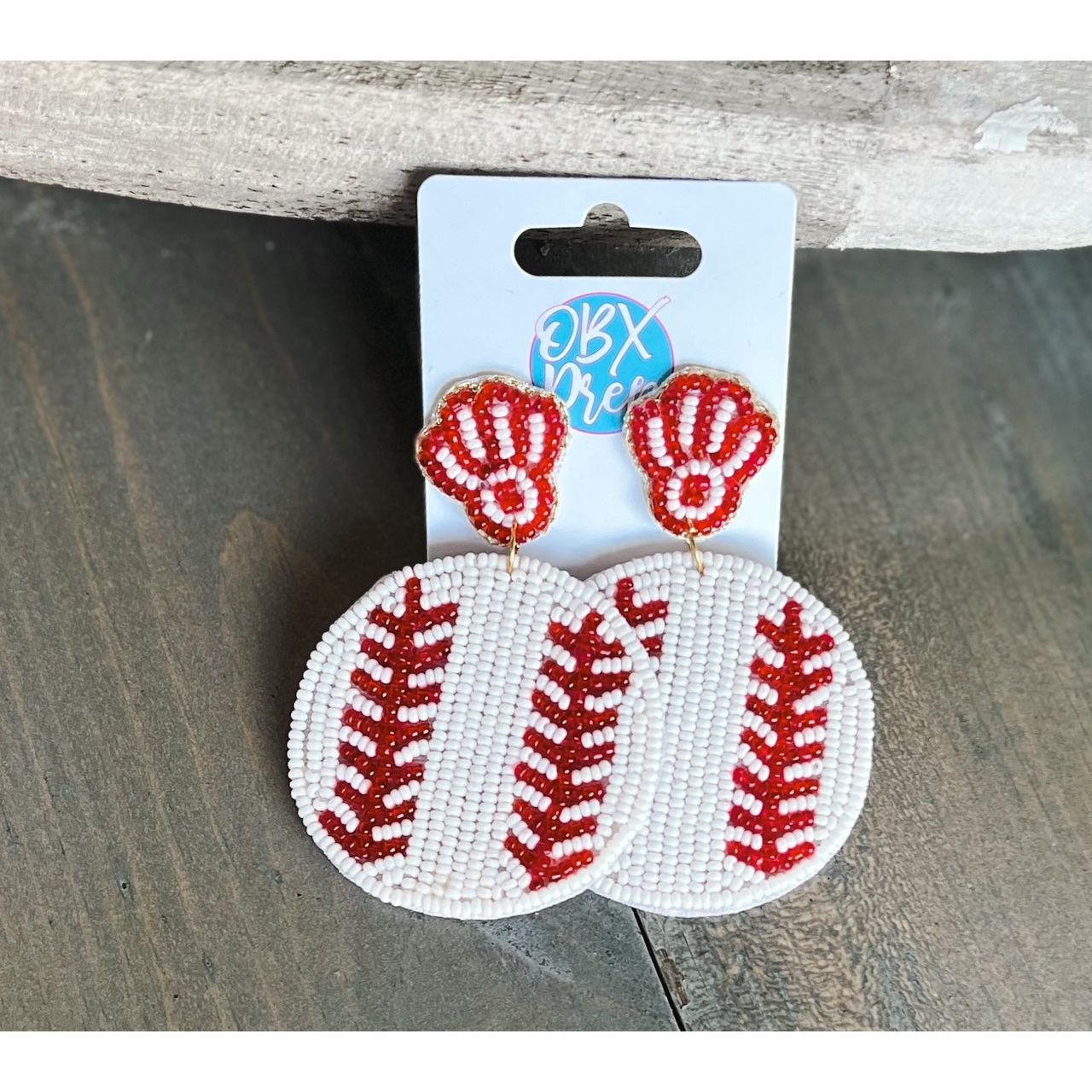 Baseball with Mitt Seed Beaded Drop Earrings - OBX Prep