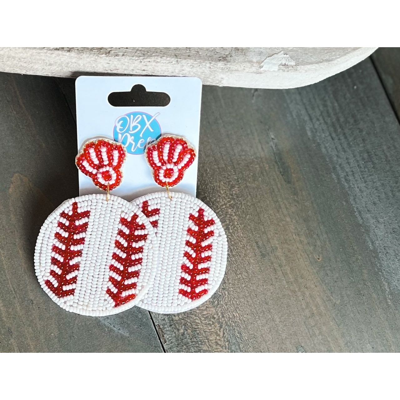 Baseball with Mitt Seed Beaded Drop Earrings - OBX Prep