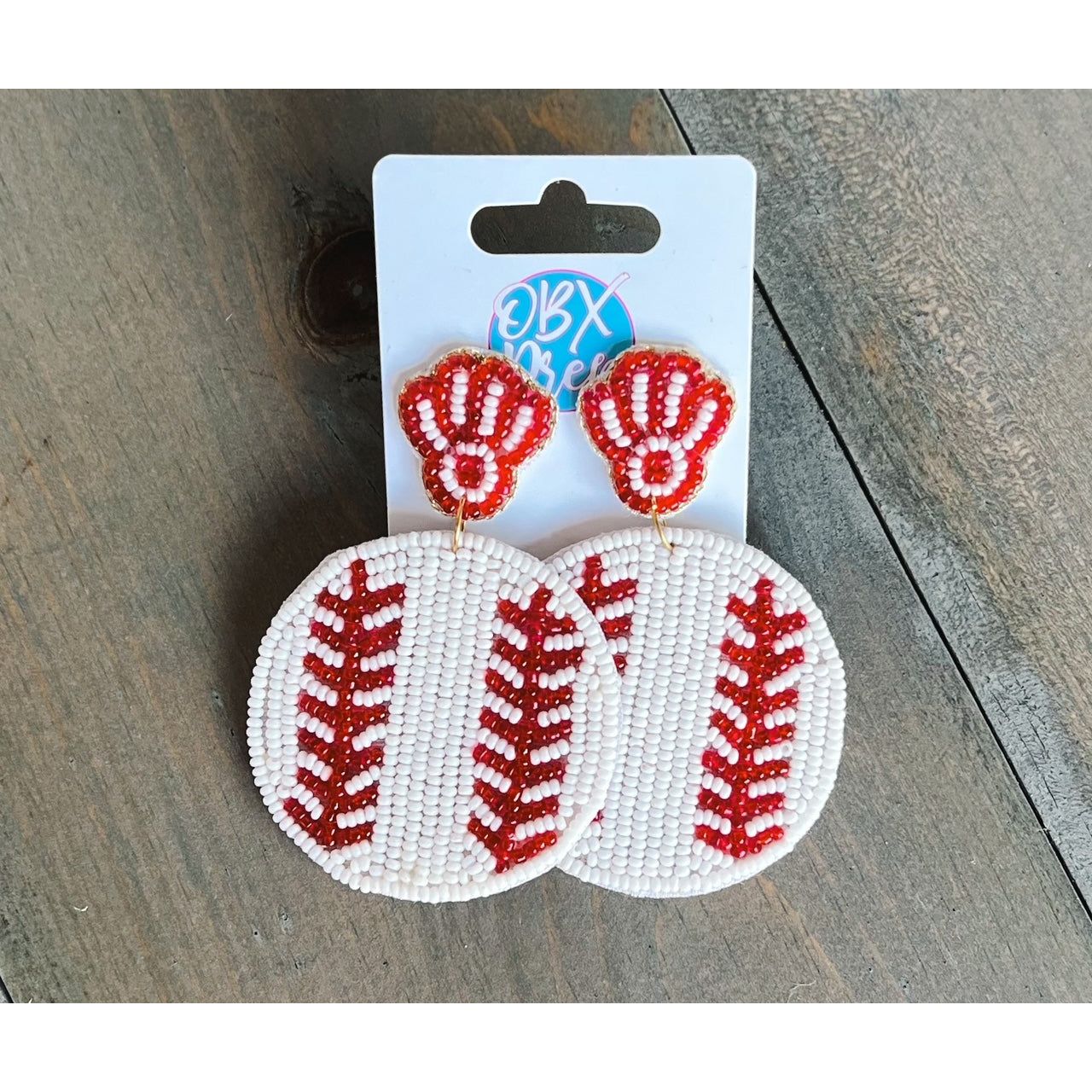 Baseball with Mitt Seed Beaded Drop Earrings - OBX Prep