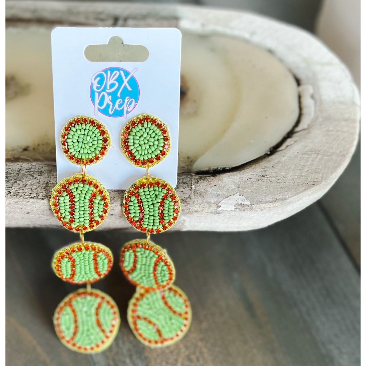 Softball Triple Seed Beaded Dangle Earrings - OBX Prep