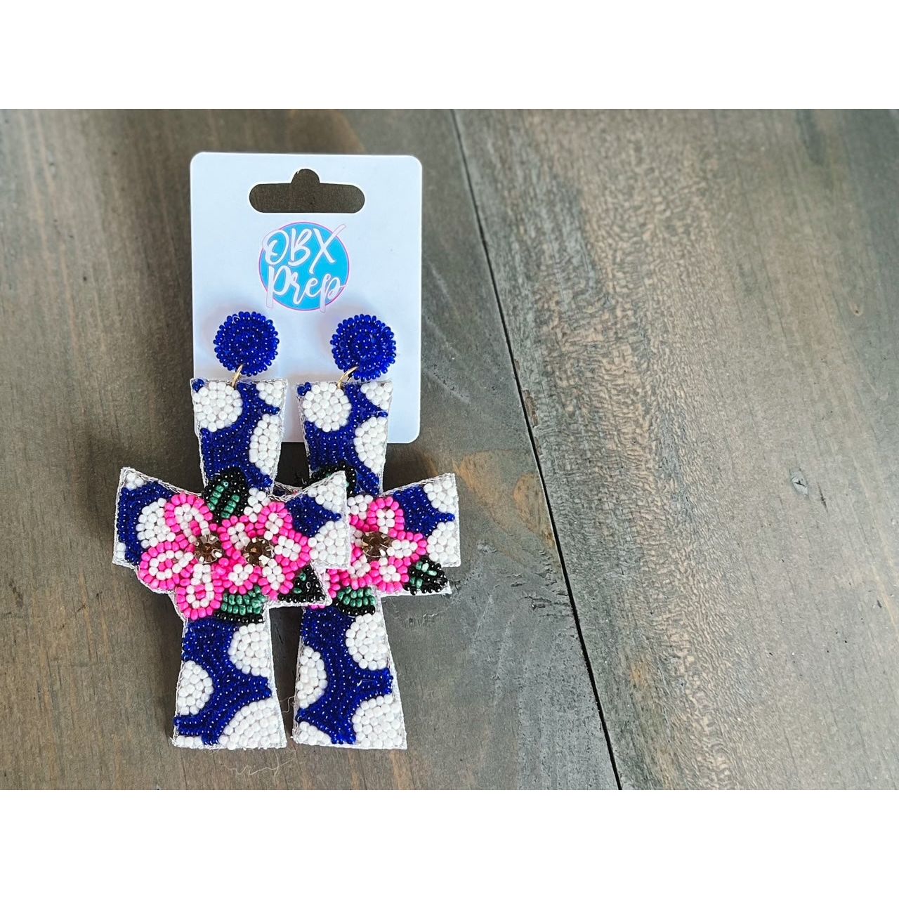 OBX Prep Exclusive! Polka Dot Cross Seed Beaded Dangle Earrings - OBX Prep